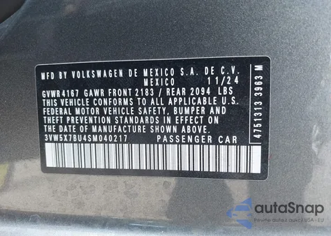 2025 Volkswagen Jetta 1.5T S из США, поврежденный, VIN 3VW5X7BU4SM040217